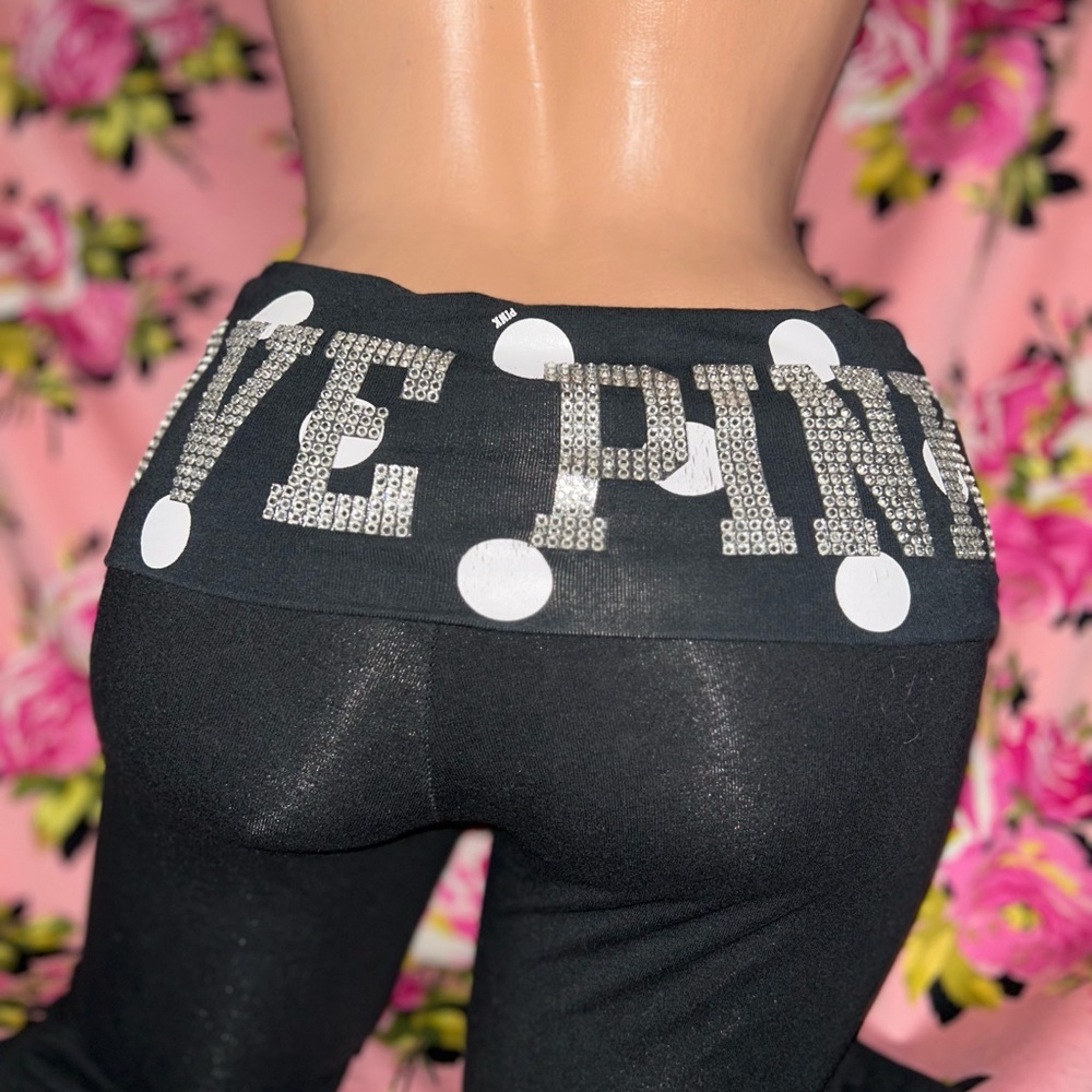 Victoria Secret PINK yoga rhinestone vintage crop pants OG Y2K retro polka dot - Picture 4 of 13